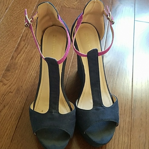 Blue and purple strap velvet wedges - Picture 5 of 5